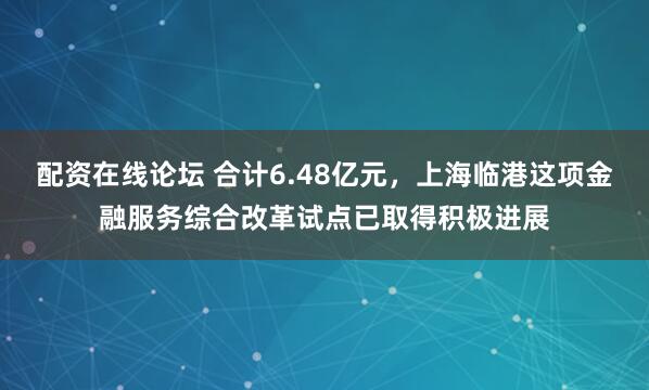 配资在线论坛 合计6.48亿元，上海临港这项金融服务综合改革试点已取得积极进展